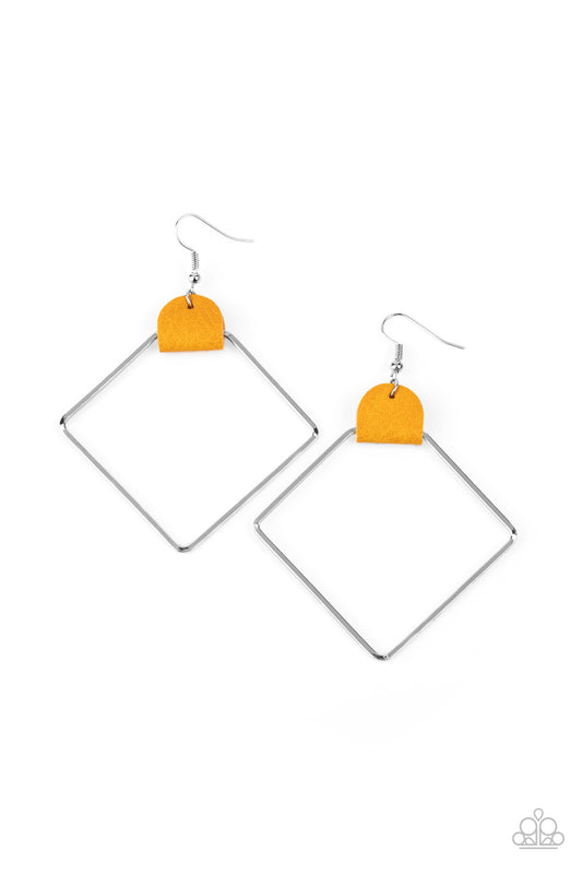 Paparazzi Accessories - Friends of a LEATHER - Yellow - Earrings