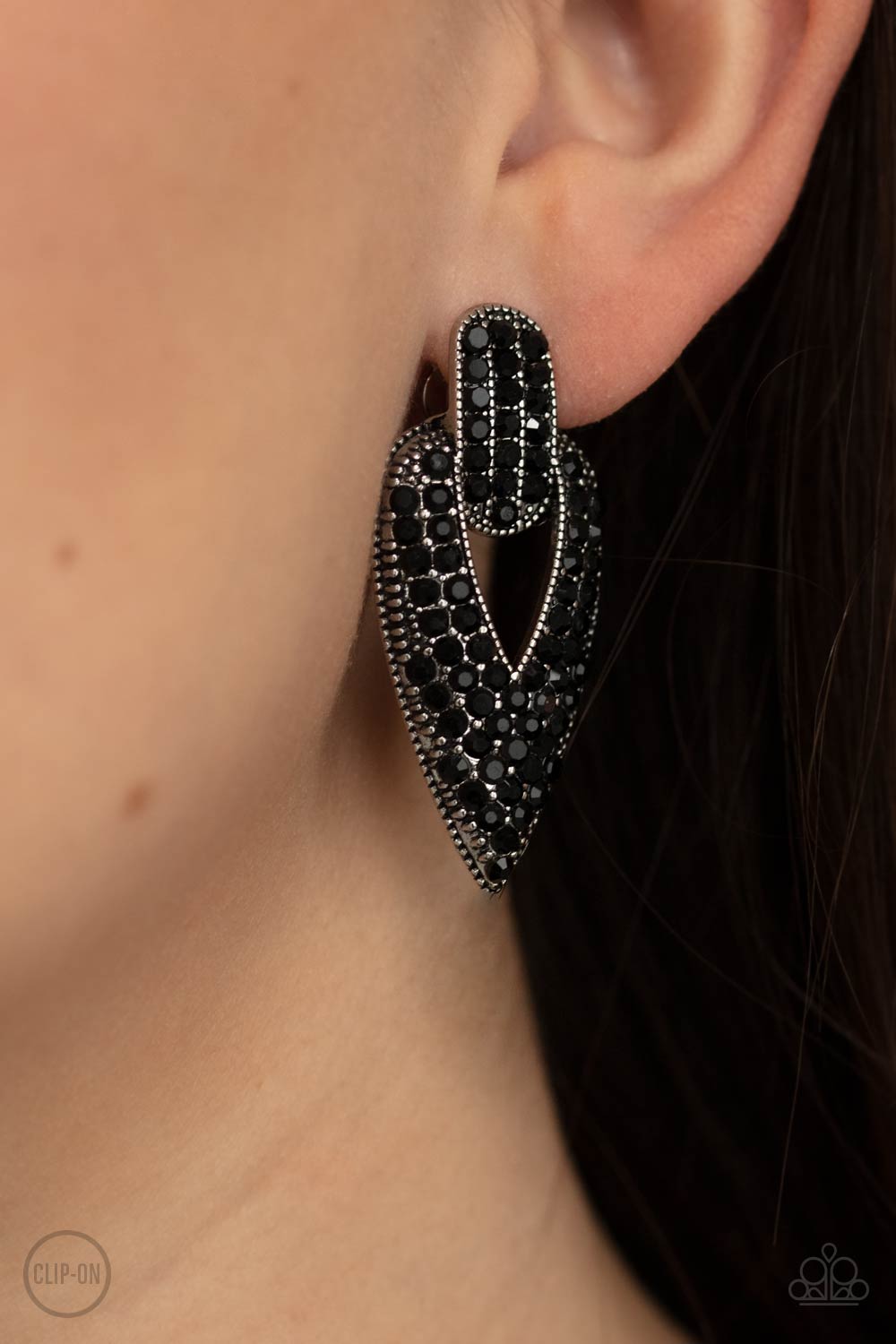 Blinged Out Buckles - Black Clip-on Earrings