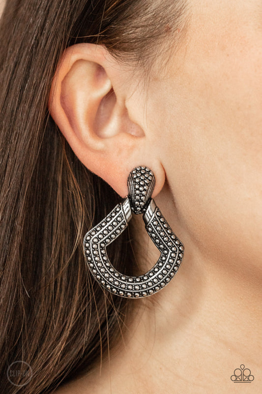 Better Buckle Up - Silver Clip-on Earrings